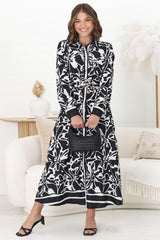 Bertie Maxi Dress - A-Lined Dress with Matching Belt in Alessa Print