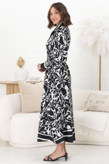 Bertie Maxi Dress - A-Lined Dress with Matching Belt in Alessa Print