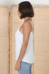 Venus Cami - Long V Neck Adjustable Strap Cami in White