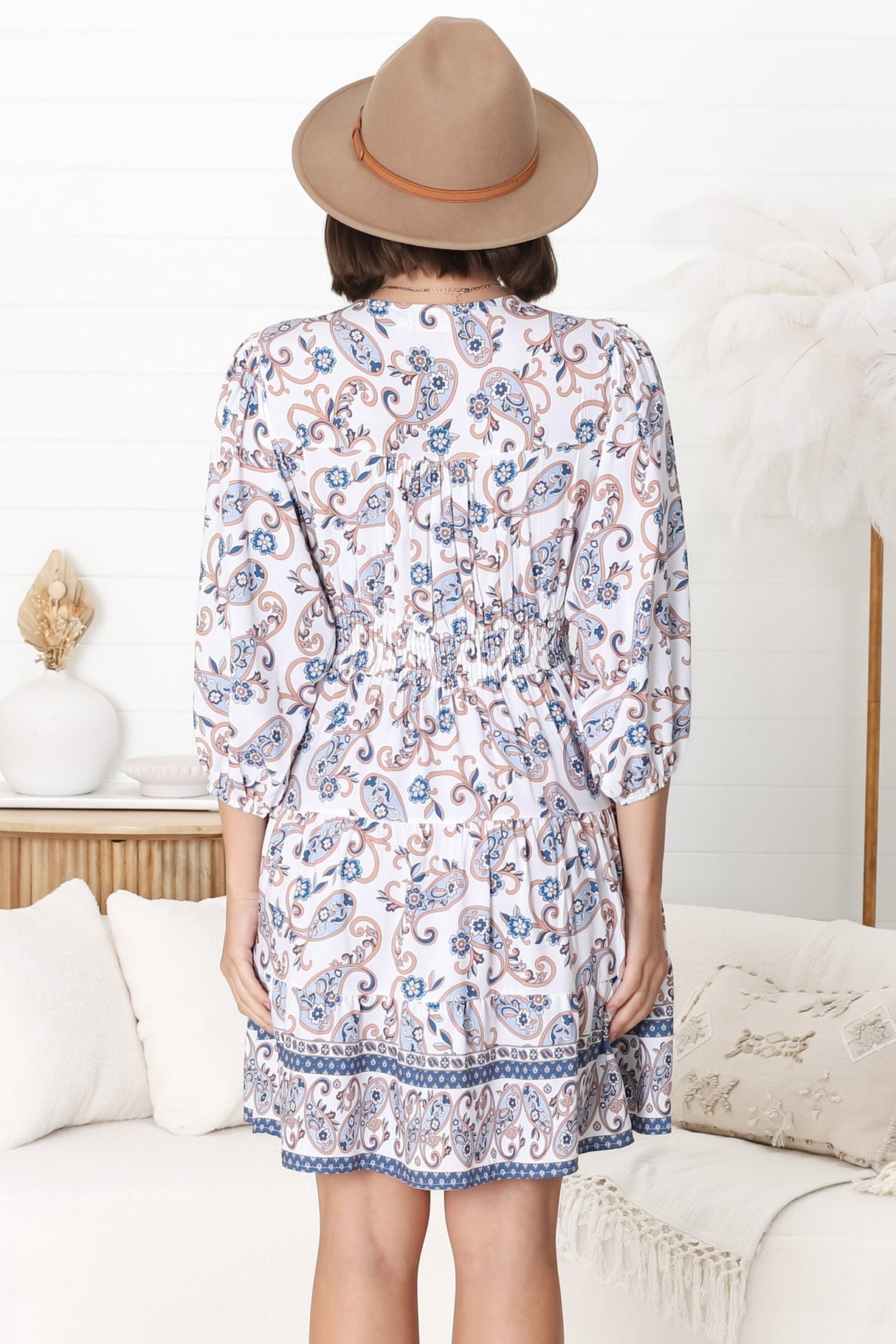 Amilia Mini Dress - A Line Tiered Button Through Dress in Soph Print