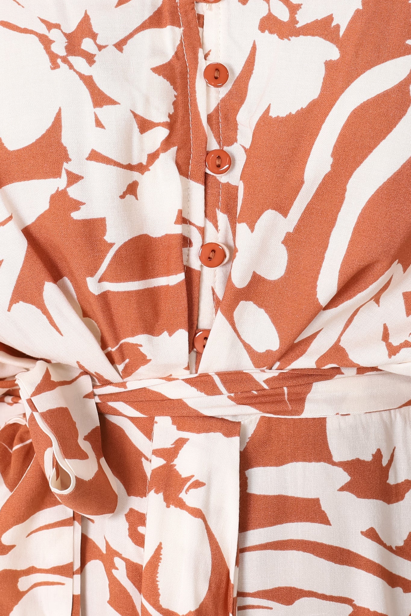 Casey Midi Dress - Kimono Sleeve High Low Dress with Waist Tie in Charis Print Rust