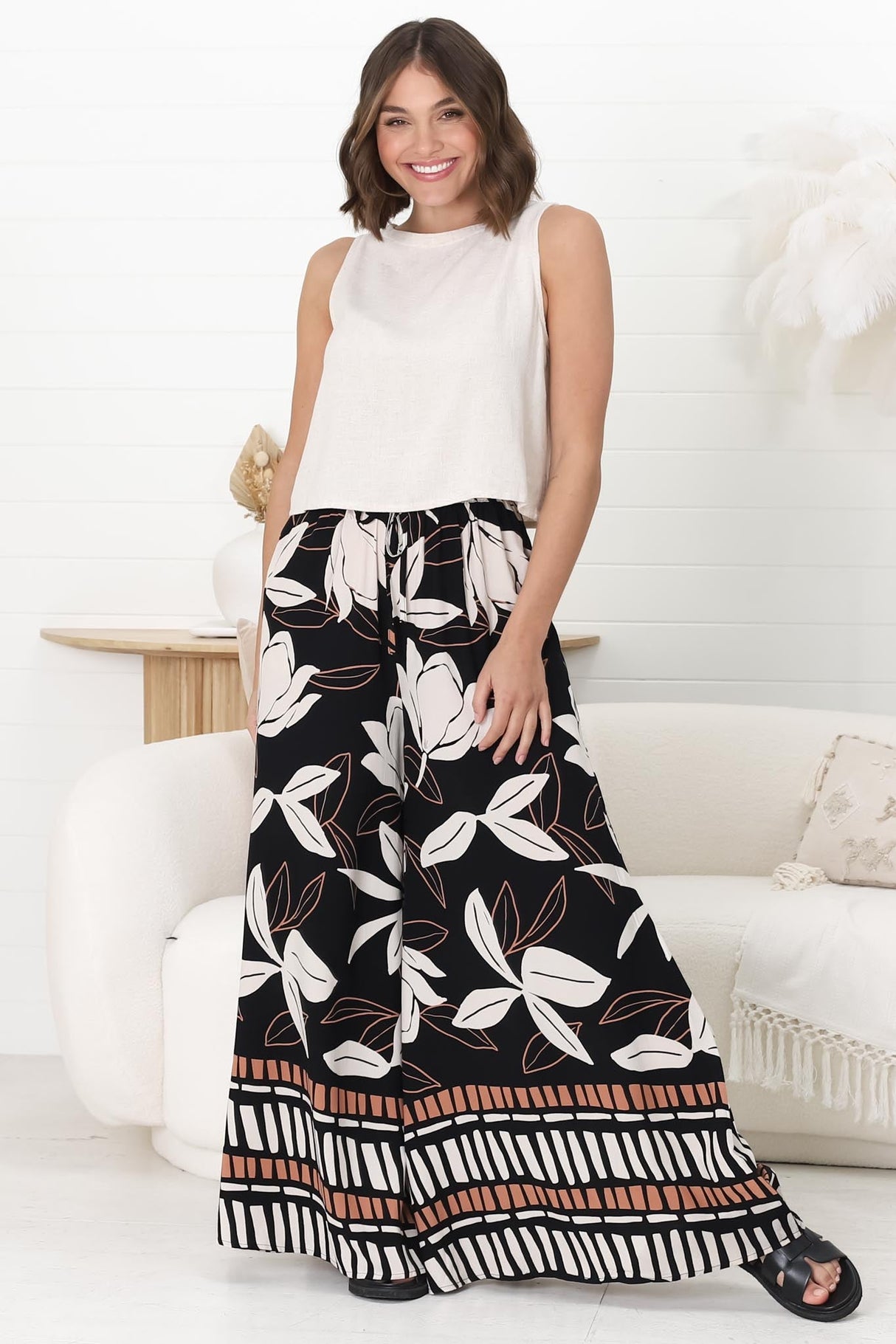 Miranda Pants - High Waisted Wide Leg Pants in Ravenna Print