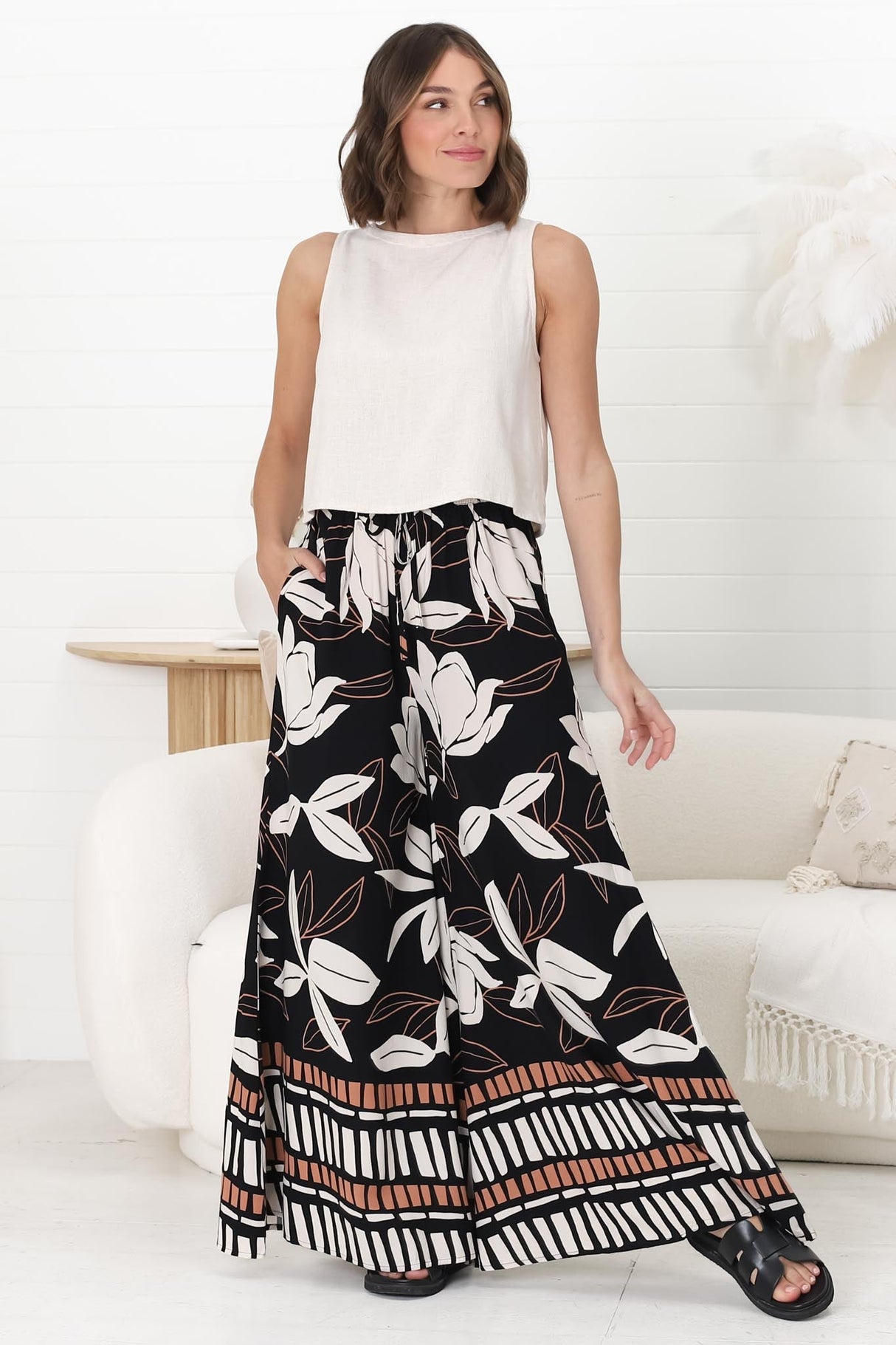 Miranda Pants - High Waisted Wide Leg Pants in Ravenna Print