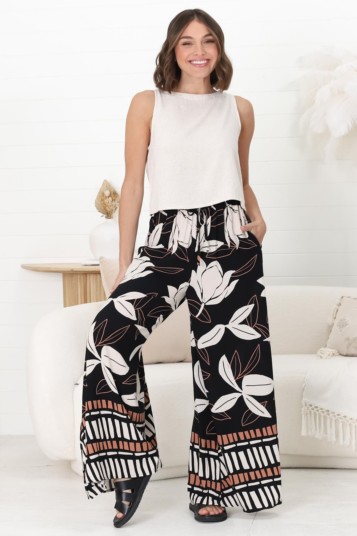 Miranda Pants - High Waisted Wide Leg Pants in Ravenna Print