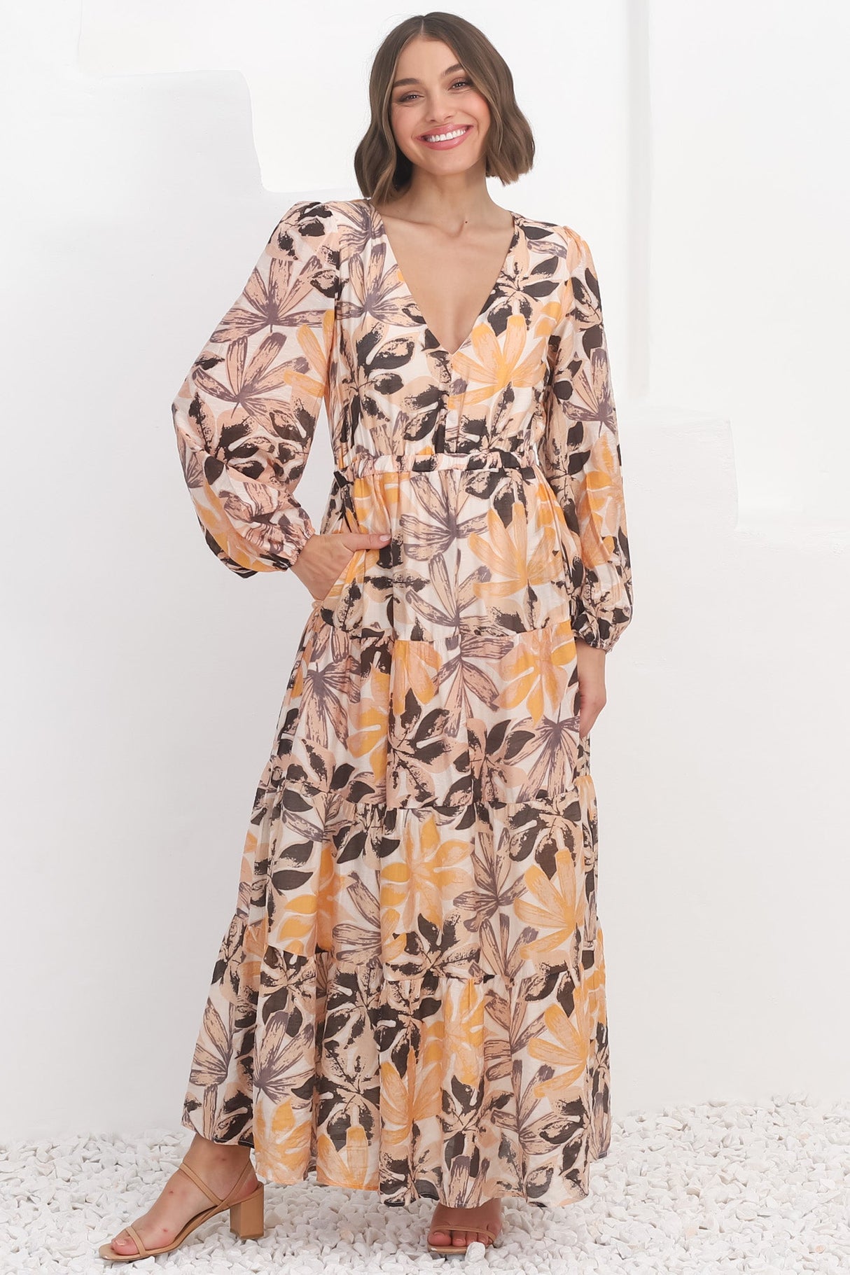 Isla Maxi Dress - V Neck Floral A Line Dress in Santino Print