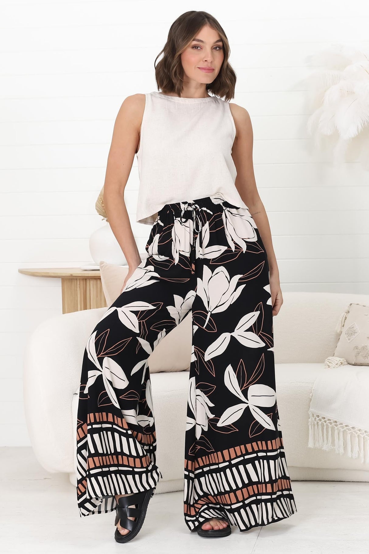 Miranda Pants - High Waisted Wide Leg Pants in Ravenna Print