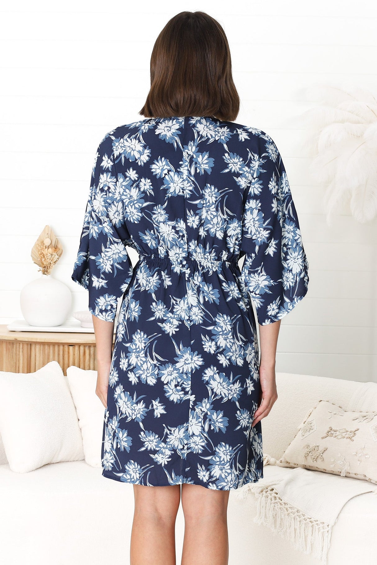 Zoe Mini Dress - Kimono Sleeve A-Line Dress with Bow at the Bust in Jane Print