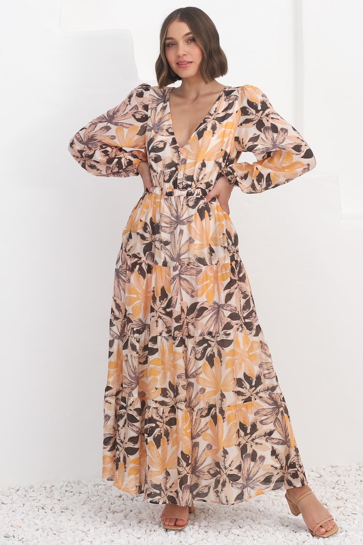 Isla Maxi Dress - V Neck Floral A Line Dress in Santino Print