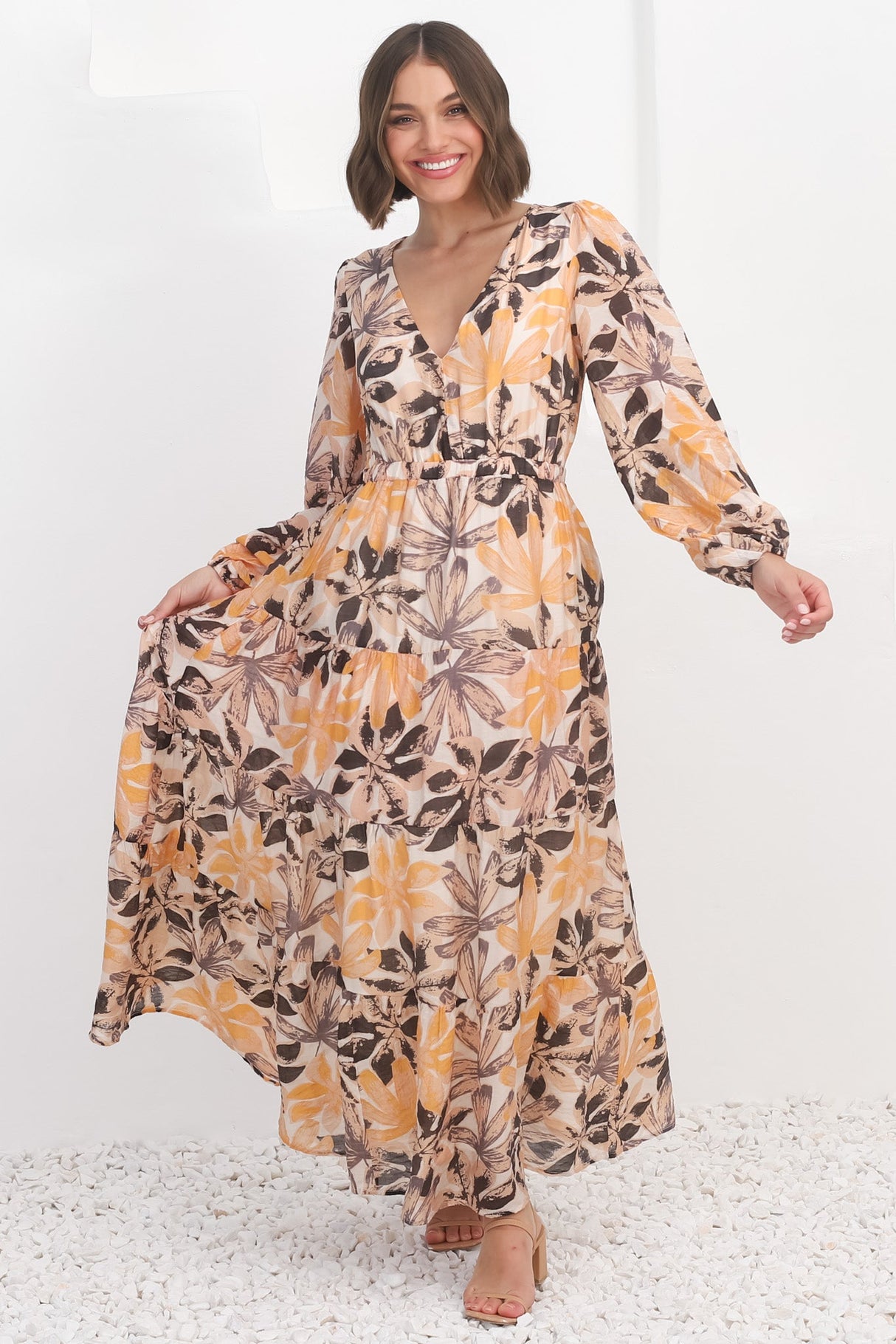 Isla Maxi Dress - V Neck Floral A Line Dress in Santino Print