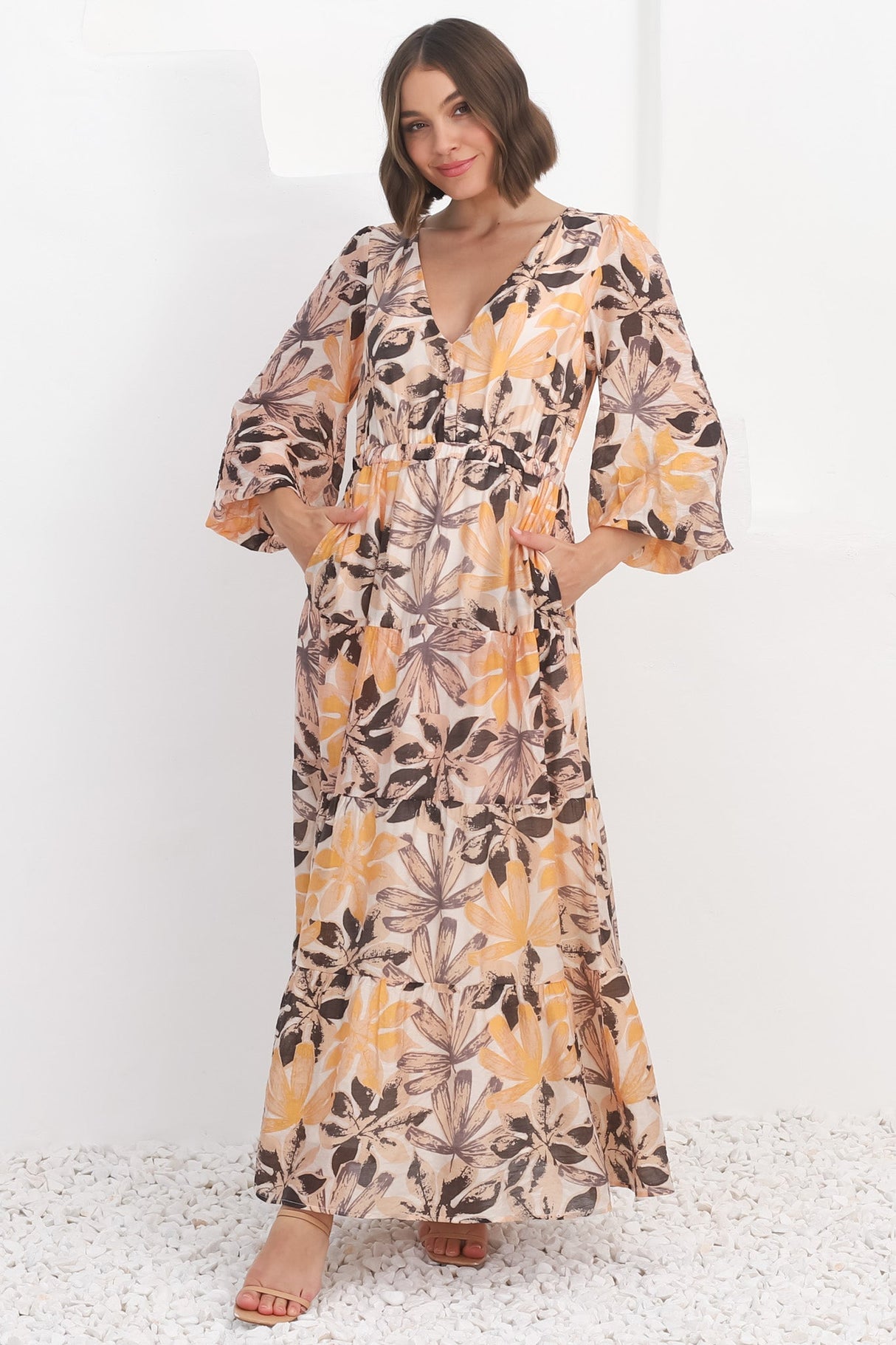 Isla Maxi Dress - V Neck Floral A Line Dress in Santino Print