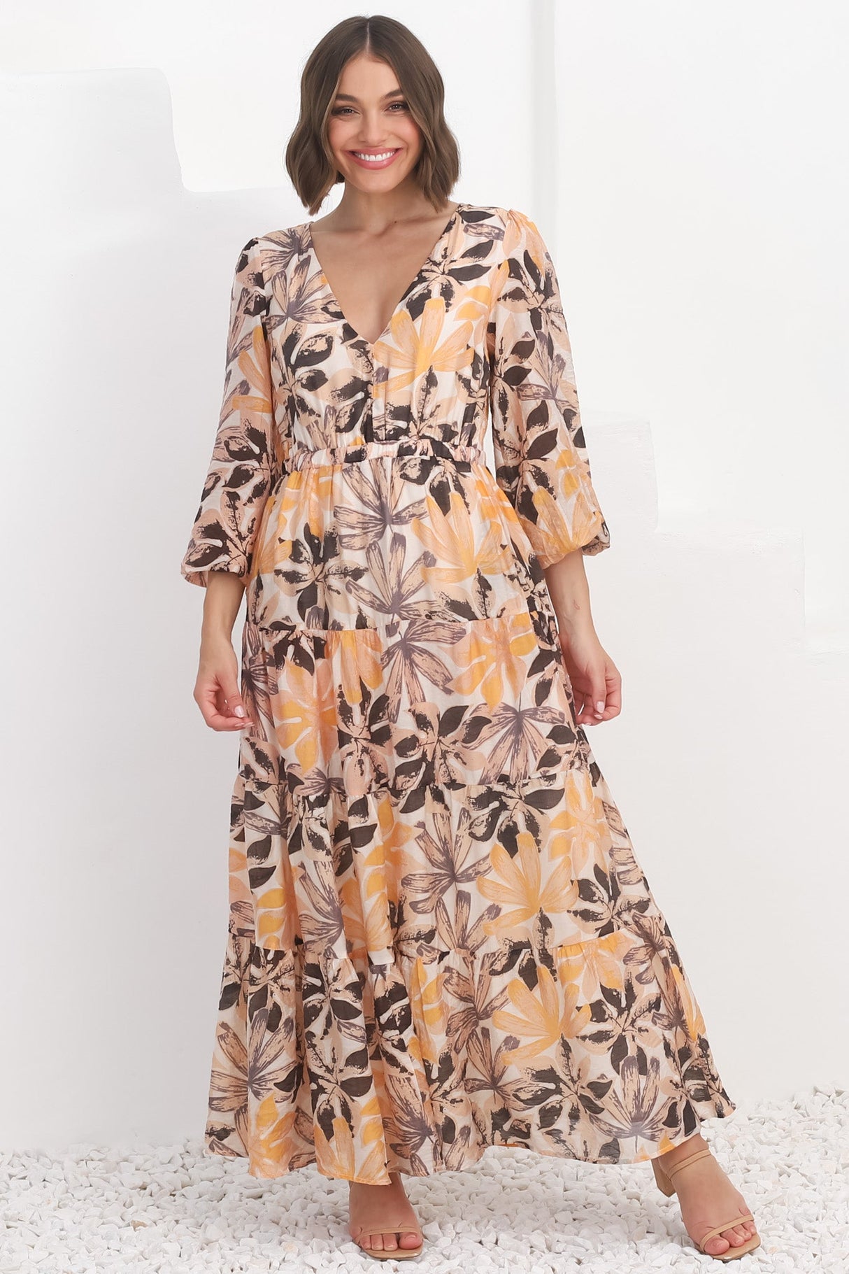 Isla Maxi Dress - V Neck Floral A Line Dress in Santino Print