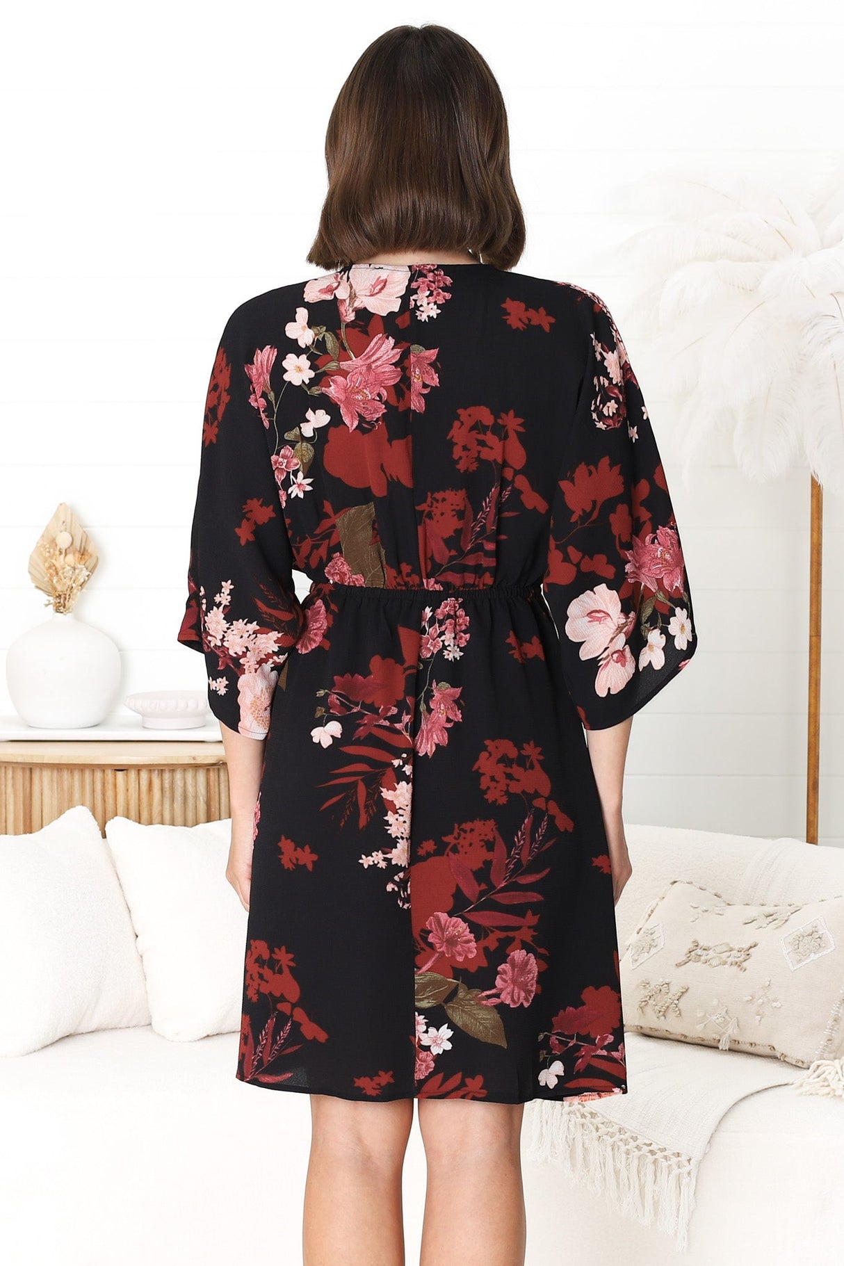 Zoe Mini Dress - Kimono Sleeve A-Line Dress with Bow at the Bust in Peta Print