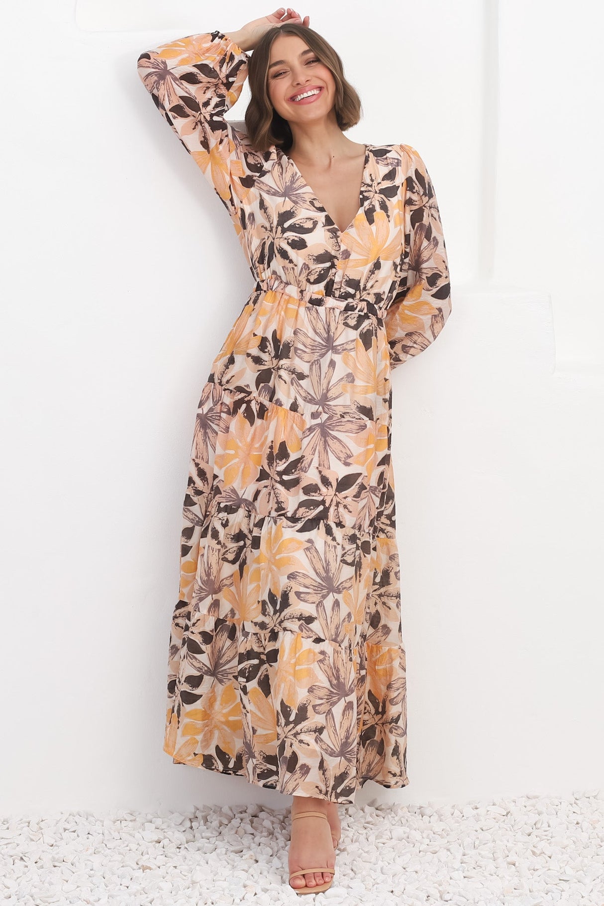 Isla Maxi Dress - V Neck Floral A Line Dress in Santino Print