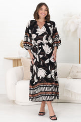 Janet Midi Dress - V Neck Dress with Matching Belt in Ravenna Print