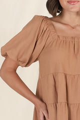 Harlen Top - On or Off Shoulder Tiered Top in Tan