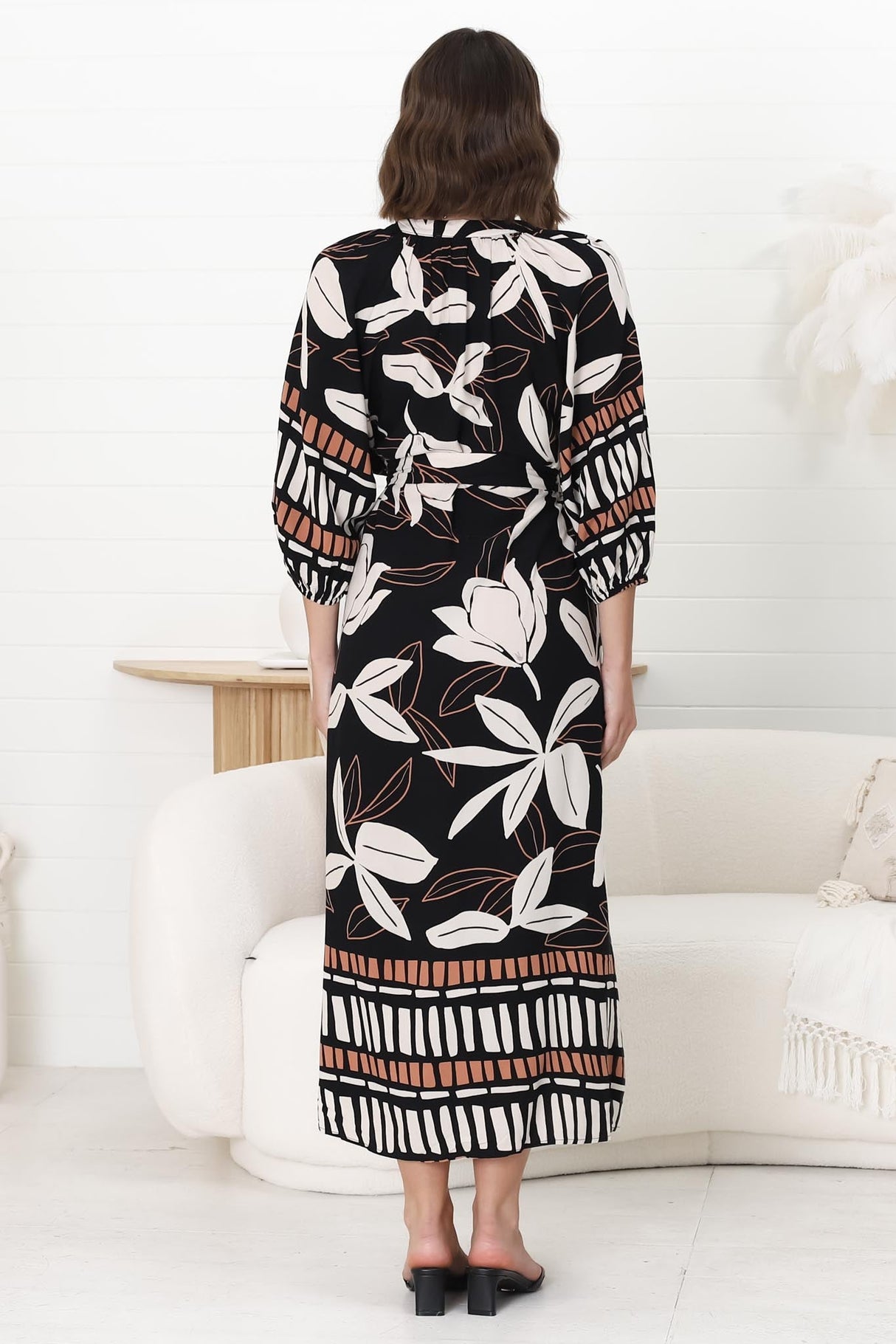 Janet Midi Dress - V Neck Dress with Matching Belt in Ravenna Print