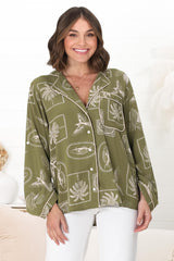 Shirley Shirt - Folded Collar Button Down Relaxed Shirt In Saad Print