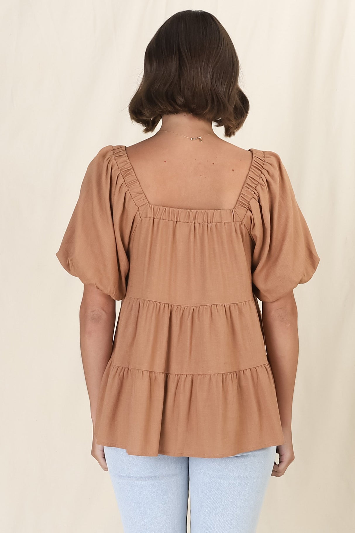 Harlen Top - On or Off Shoulder Tiered Top in Tan