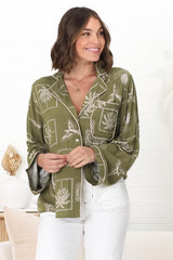 Shirley Shirt - Folded Collar Button Down Relaxed Shirt In Saad Print