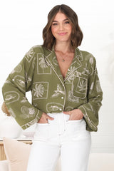 Shirley Shirt - Folded Collar Button Down Relaxed Shirt In Saad Print