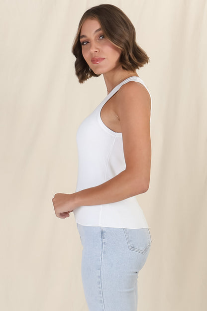 Lorena Ribbed Top - Scooped Neckline Thick Strap Ribbed Top in White