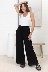 Bailie Linen Pants - Rick Rack Detailed Straight Leg Pants in Black