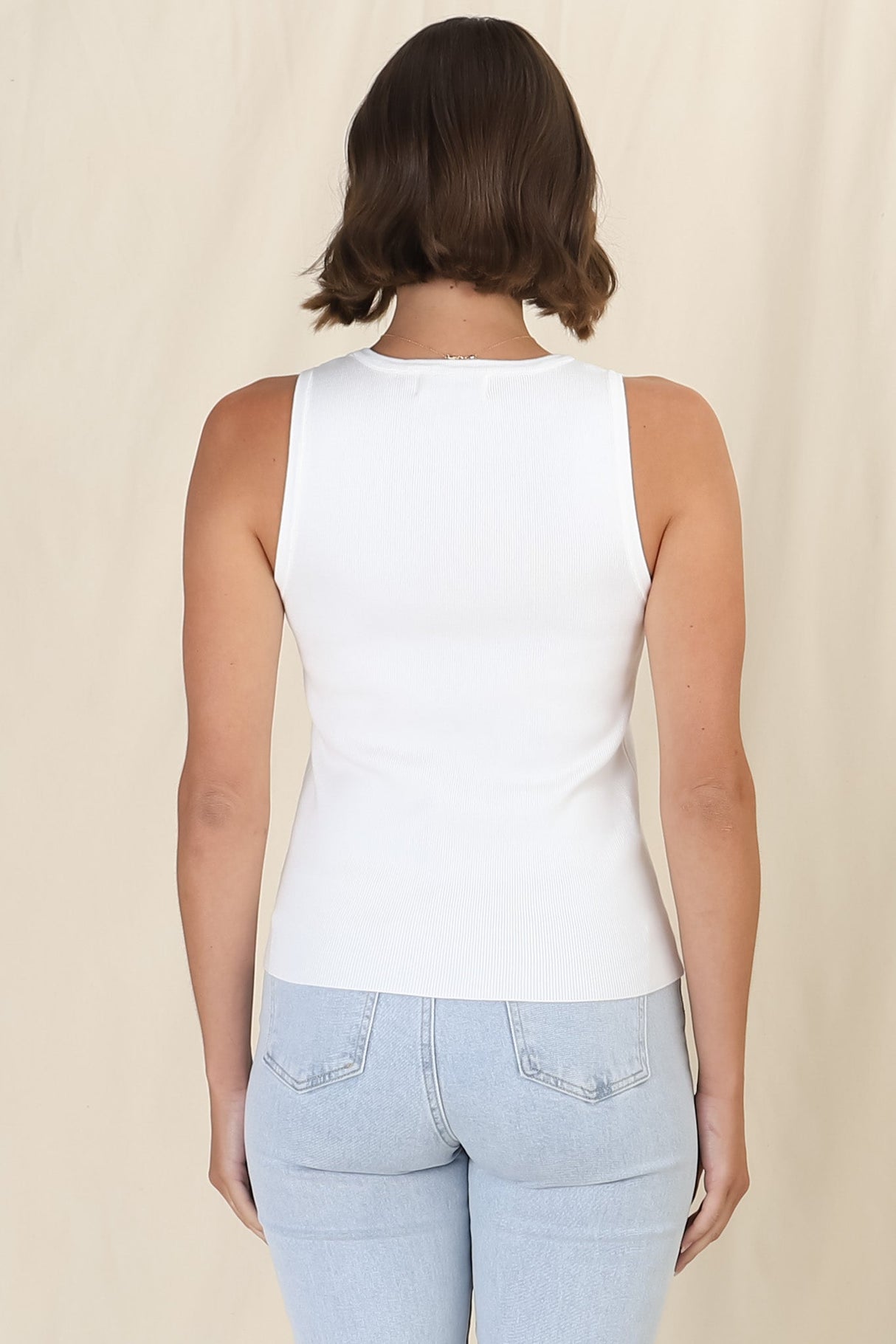 Lorena Ribbed Top - Scooped Neckline Thick Strap Ribbed Top in White