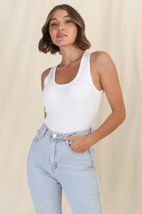 Lorena Ribbed Top - Scooped Neckline Thick Strap Ribbed Top in White