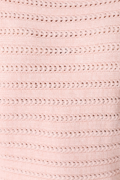 Celina Knit Top - Open Knit Stitch Boat Neckline Top in Blush