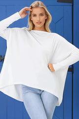 Belinda Knit Top - Boat Neckline Boxy Batwing Top in White