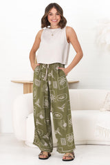 Dudah Pants -  Paper Bag High Waisted Wide Leg Pants in Saad Print