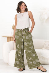 Dudah Pants -  Paper Bag High Waisted Wide Leg Pants in Saad Print