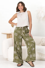 Dudah Pants -  Paper Bag High Waisted Wide Leg Pants in Saad Print