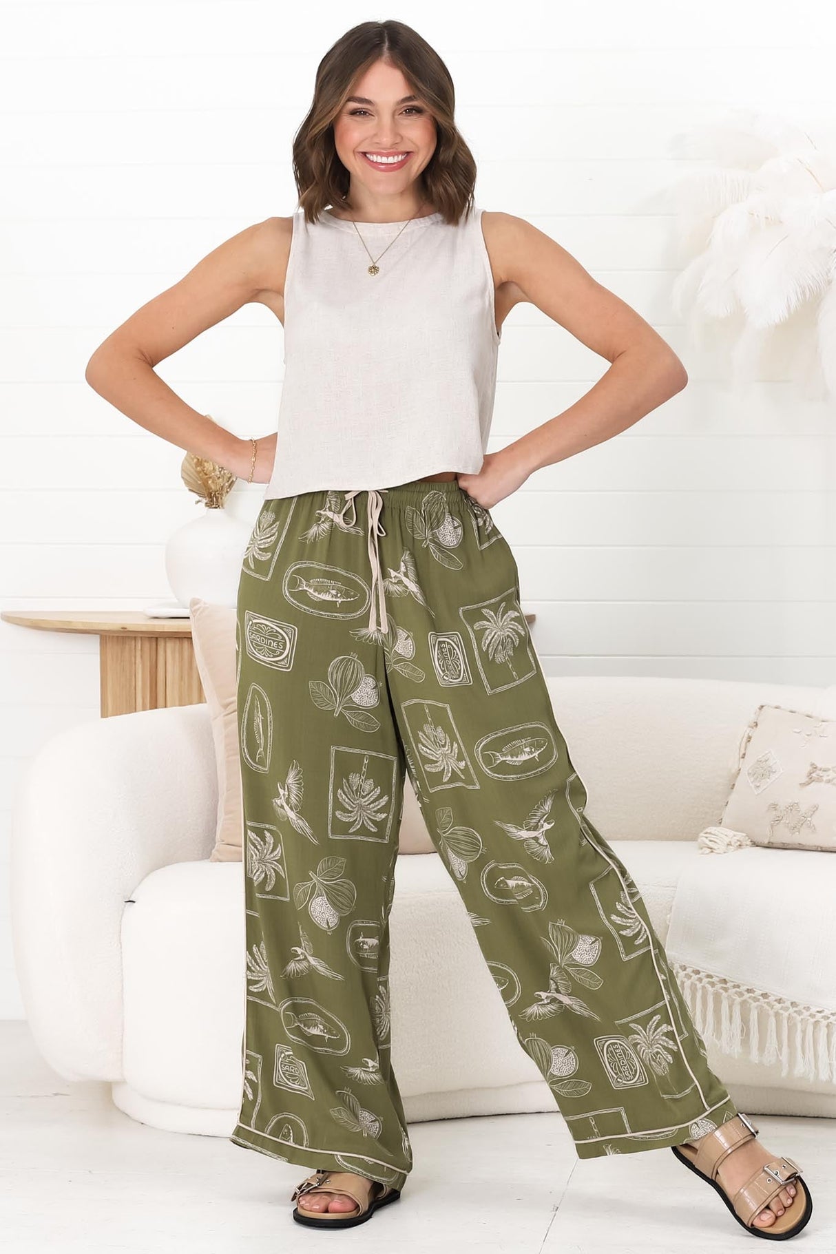 Dudah Pants -  Paper Bag High Waisted Wide Leg Pants in Saad Print