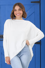 Belinda Knit Top - Boat Neckline Boxy Batwing Top in White