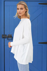 Belinda Knit Top - Boat Neckline Boxy Batwing Top in White