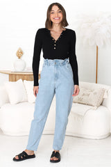 Brizzie Jeans - Paper Bag High Waist Straight Leg Jeans in Light Denim