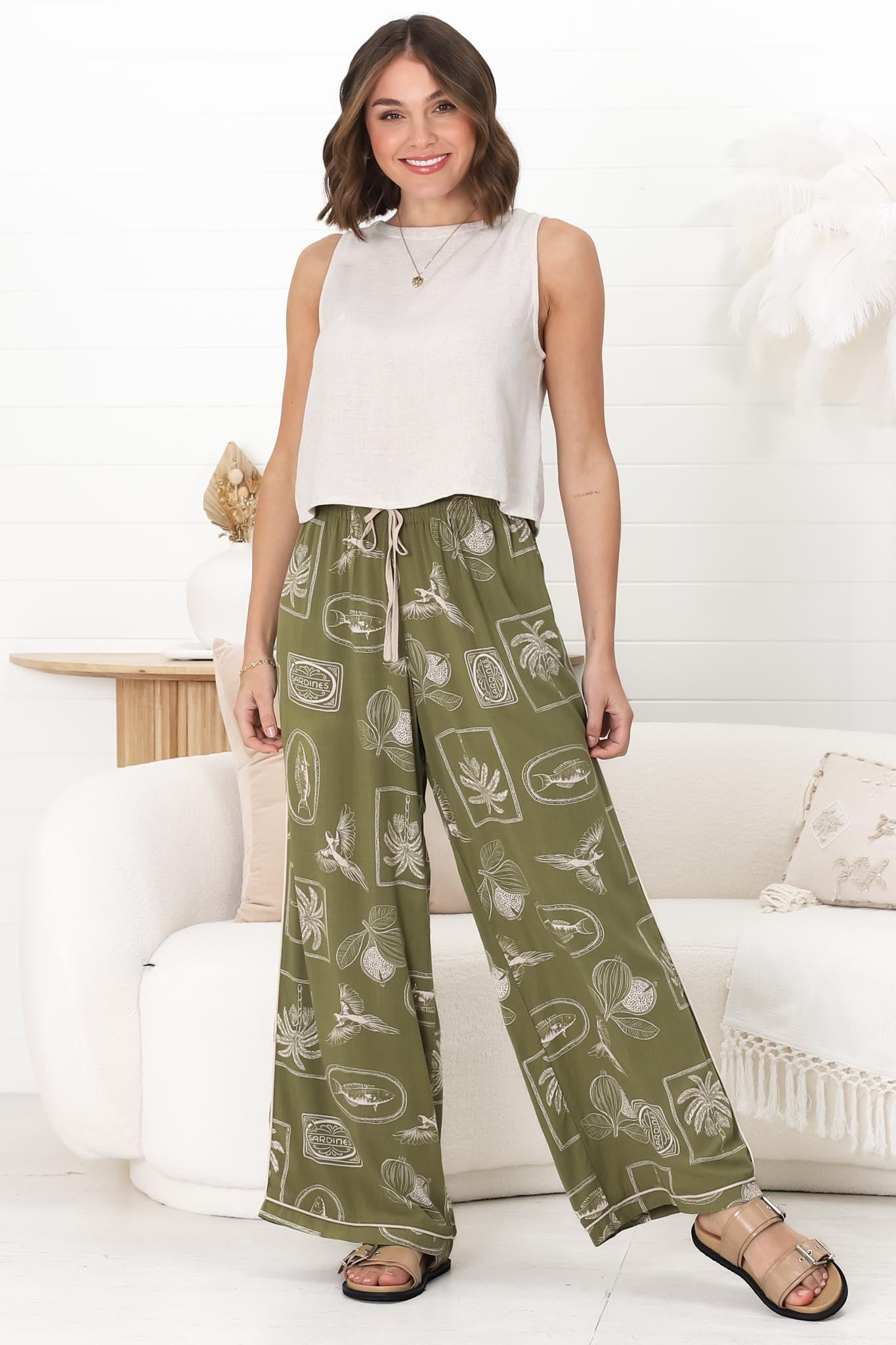 Dudah Pants -  Paper Bag High Waisted Wide Leg Pants in Saad Print