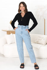 Brizzie Jeans - Paper Bag High Waist Straight Leg Jeans in Light Denim