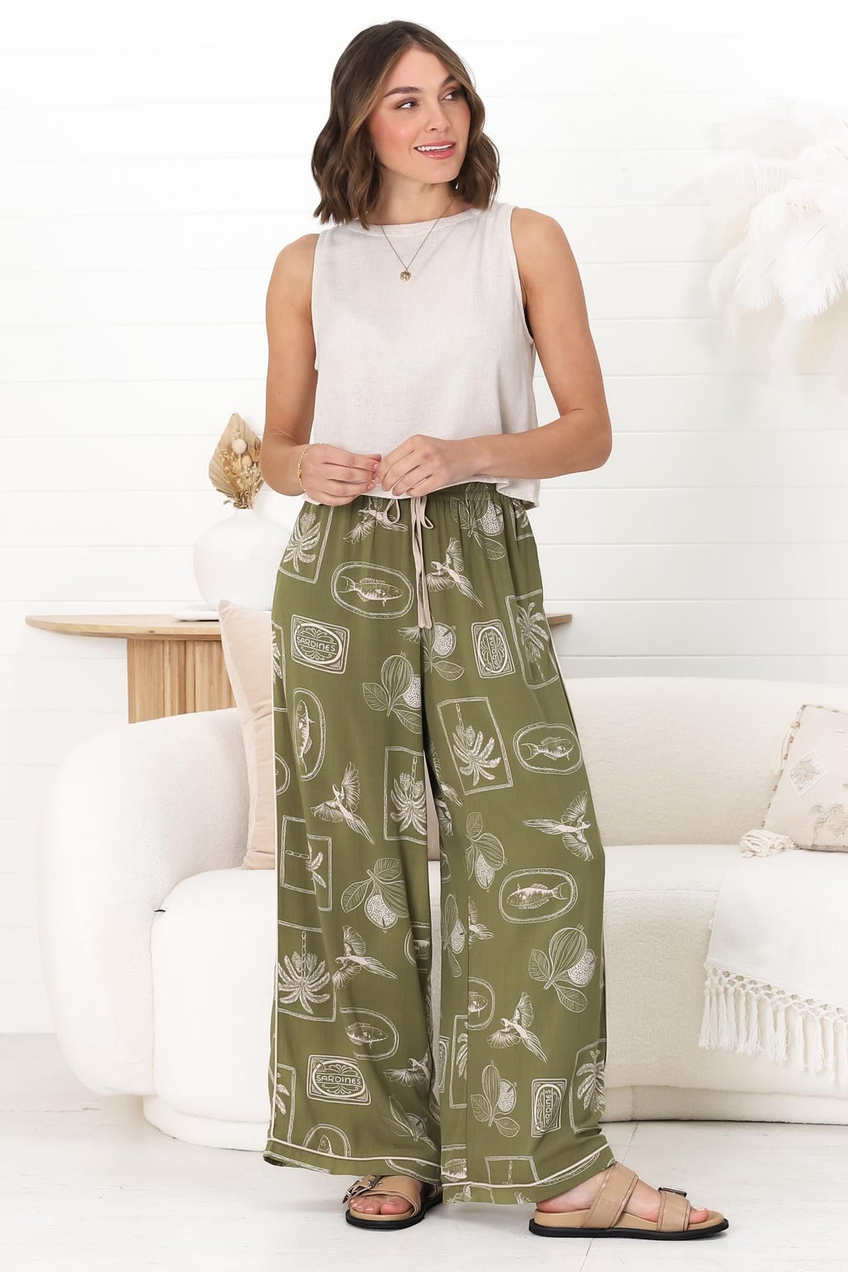 Dudah Pants -  Paper Bag High Waisted Wide Leg Pants in Saad Print