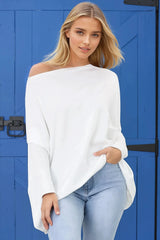 Belinda Knit Top - Boat Neckline Boxy Batwing Top in White