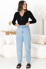 Brizzie Jeans - Paper Bag High Waist Straight Leg Jeans in Light Denim