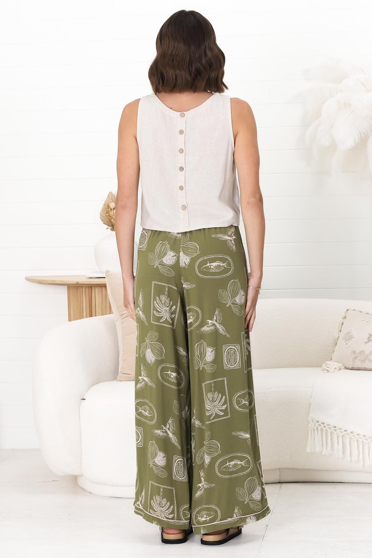 Dudah Pants -  Paper Bag High Waisted Wide Leg Pants in Saad Print