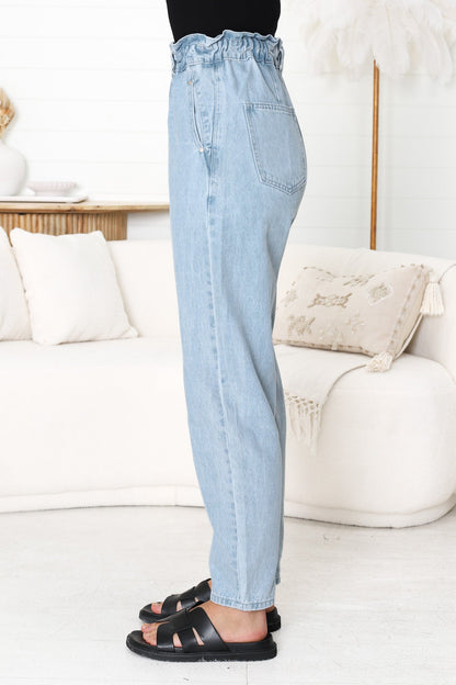 Brizzie Jeans - Paper Bag High Waist Straight Leg Jeans in Light Denim