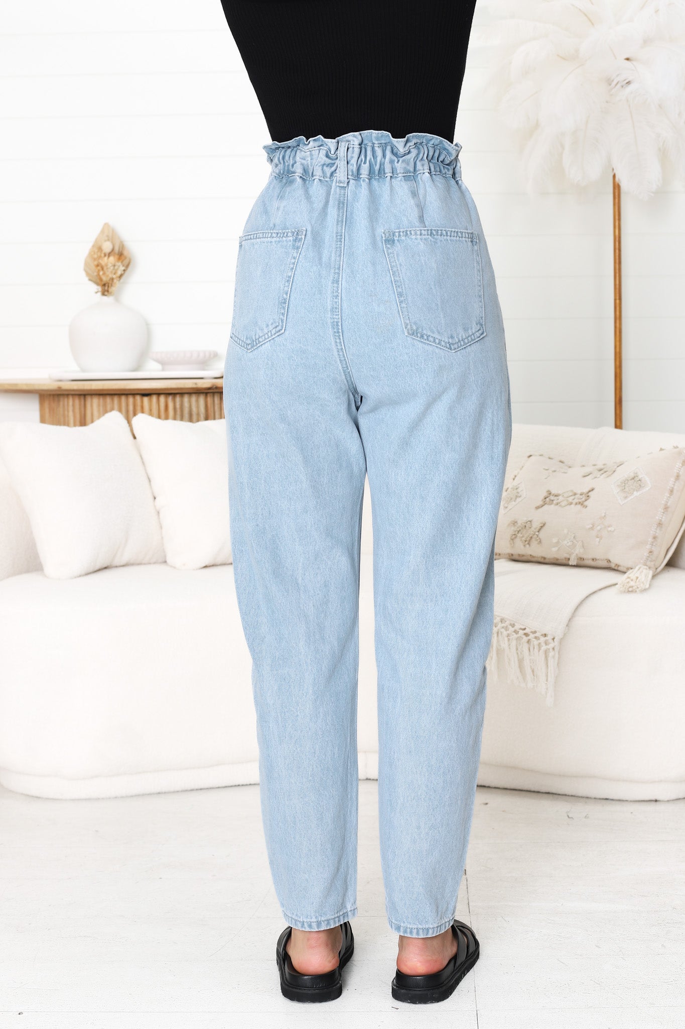 Brizzie Jeans - Paper Bag High Waist Straight Leg Jeans in Light Denim