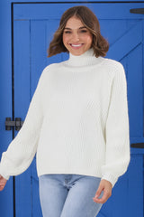 Karlie Jumper - Turtle Neck Ribbed Pattern Knit Jumper in Off White