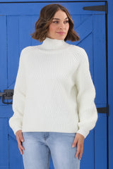 Karlie Jumper - Turtle Neck Ribbed Pattern Knit Jumper In Off White