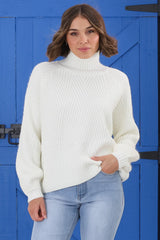 Karlie Jumper - Turtle Neck Ribbed Pattern Knit Jumper in Off White