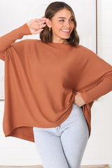 Belinda Knit Top - Boat Neckline Boxy Batwing Top in Rust