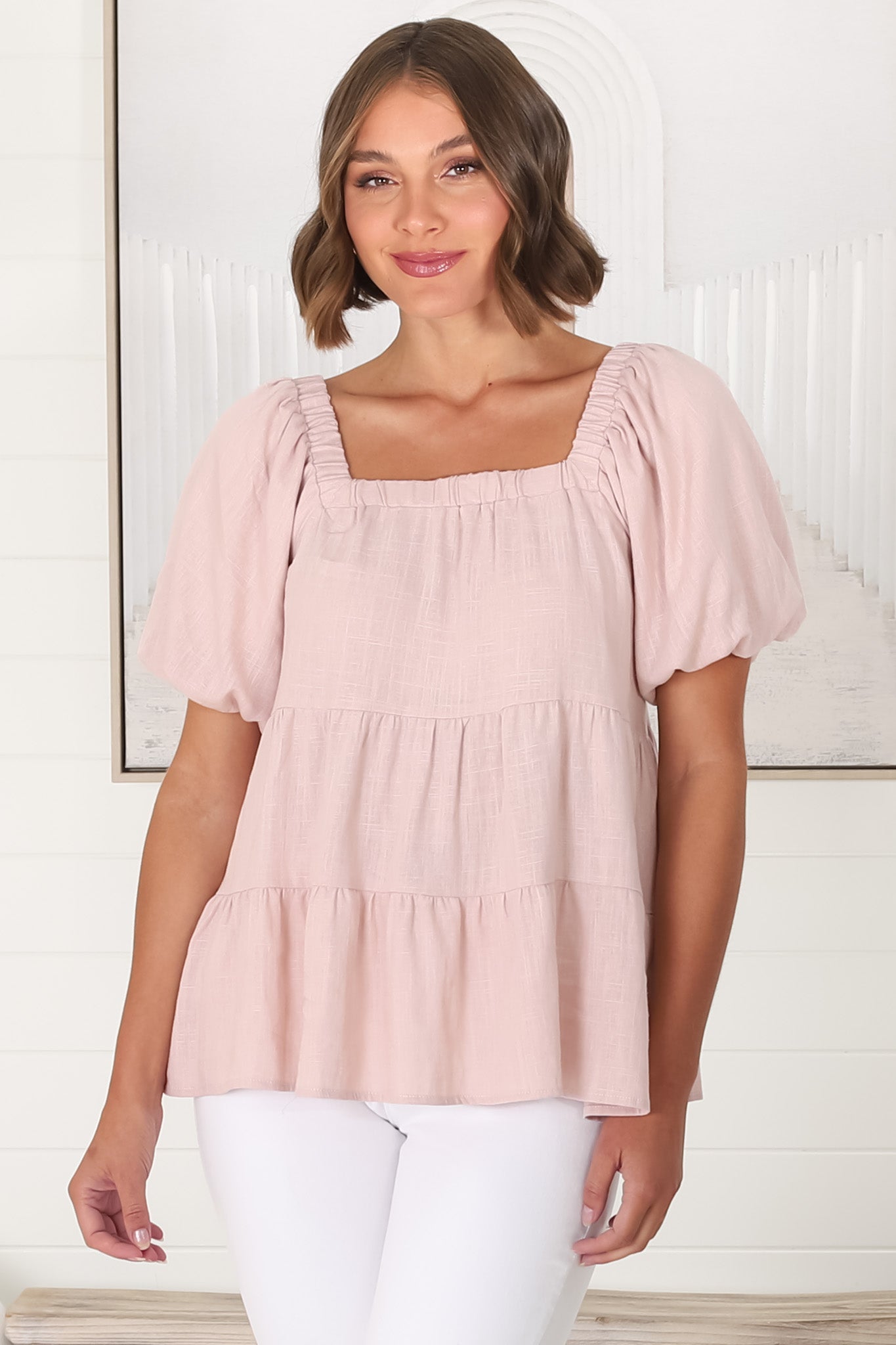 Harlen Top - On or Off Shoulder Tiered Top in Pink